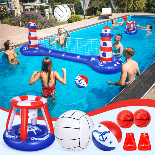 EagleStone Pool Volleyball Net & Basketball Hoop