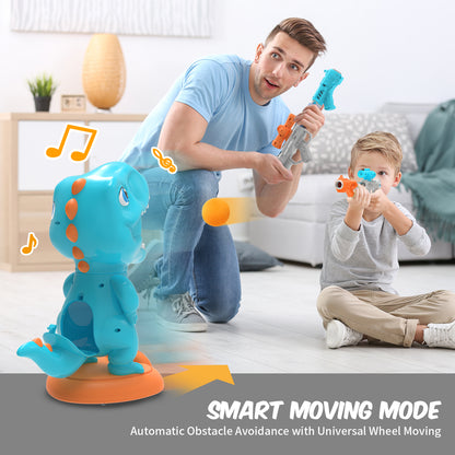 EagleStone Moveable Dinosaur Shooting Toys  w/ 2 Air Pump Gun,Score Record& Sound, 48 Foam Balls Electronic