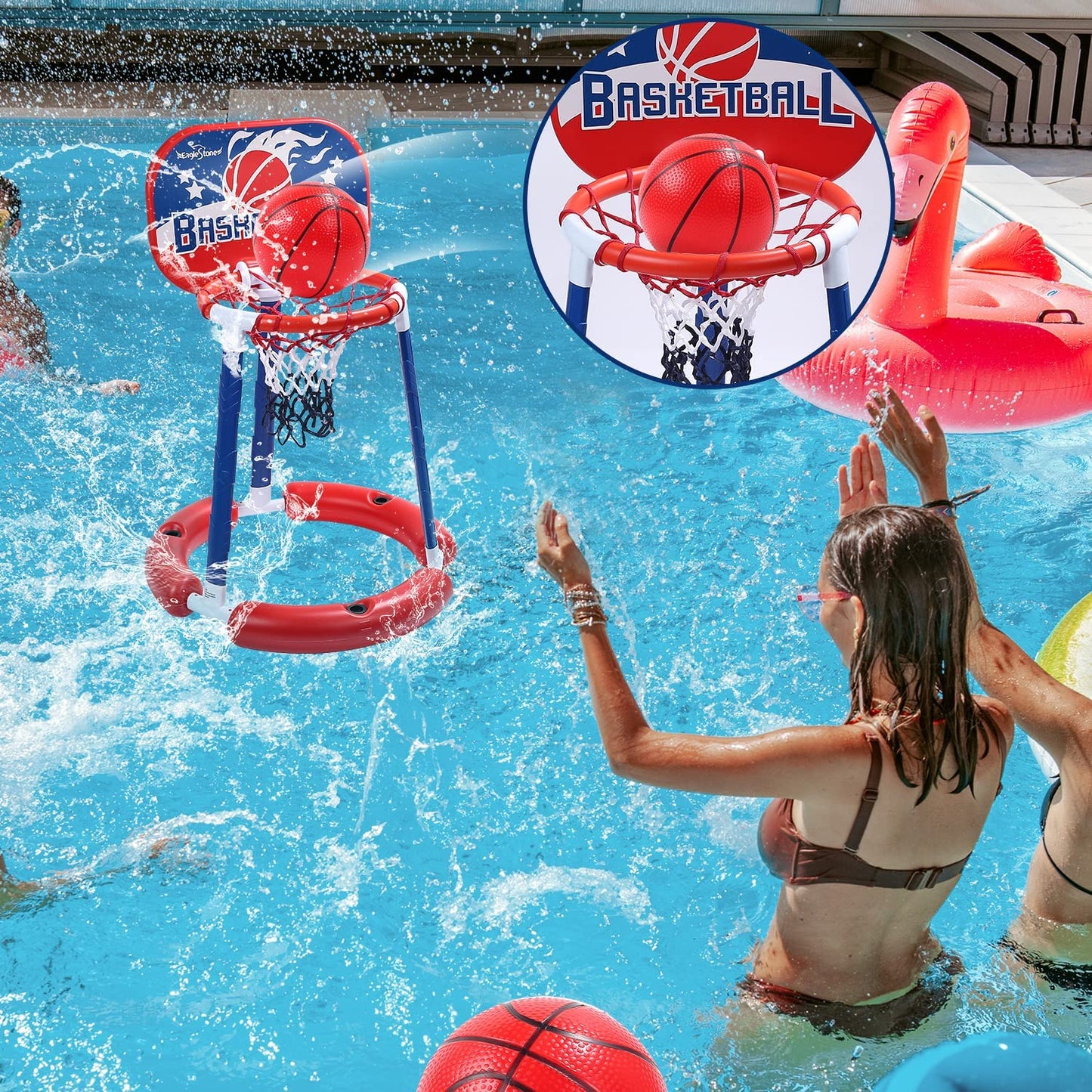 EagleStone Pool Basketball Toys with Backboard